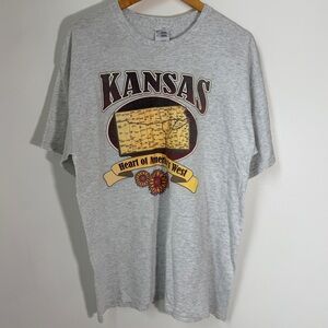 Y2K Kansas Heart of the West Graphic Tee Large Casual Map Tee